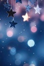 Abstract Christmas background with copy space for product or text. Small pink silver glitter stars on navy blue