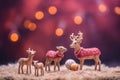 Abstract Christmas background with deers woven from knitting threads.