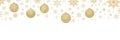 Christmas art border with gold snowflakes, balls. Royalty Free Stock Photo