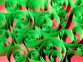 Abstract Christmas background. Green swirls on red. Three-dimensional image with shadows. Photo