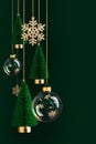 Abstract Christmas background, hanging snowflakes, glass balls , Christmas tree Royalty Free Stock Photo