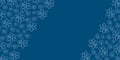 Abstract Christmas background in trending blue with hand-drawn snowflakes pattern. Place for your text. Vector graphics