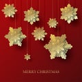 Abstract Christmas background with volumetric paper snowflakes. Royalty Free Stock Photo