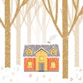 Abstract Christmas background with winter house, forest , letter