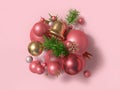 Abstract christmas ball-bell red pink gold metallic glossy reflection floating christmas holiday new year concept Royalty Free Stock Photo