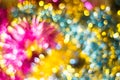 Abstract Christmas bokeh background. Unfocused tinsel close up shot.