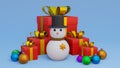 Abstract christmas on full color background 3d rendering with many object christmas tree gift box snow man metallic gold ball,