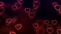 abstract christmas gradient red and purple gradient on black background with bokeh glitter and red hearts shape flowing, valentin Royalty Free Stock Photo