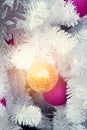 Abstract christmas ornament and white christmas tree in lighting Royalty Free Stock Photo