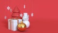 Abstract christmas red background 3d rendering with many object christmas tree gift box snow man Royalty Free Stock Photo