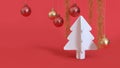 Abstract christmas red background white christmas tree metallic red gold ball 3d render,holiday christmas new year Royalty Free Stock Photo