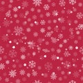 Abstract Christmas seamless pattern from white snowflakes on red background. For holiday, new year, celebration, party. Royalty Free Stock Photo