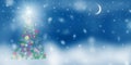 Abstract Christmas tree on a blue background with falling snow. Christmas card. Banner Royalty Free Stock Photo