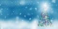 Abstract Christmas tree on a blue background with falling snow. Christmas card. Banner Royalty Free Stock Photo