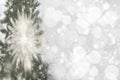 Abstract christmas tree bokeh background. Abstract blurred festive winter xmas backdrop texture with shiny silver and white Royalty Free Stock Photo