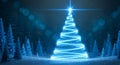 Abstract Christmas Tree Formed by a Spiraling Trail of Bright Blue Neon Light and Particles Royalty Free Stock Photo