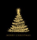 Abstract Christmas tree with golden stars on black background. Royalty Free Stock Photo