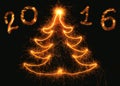 Abstract Christmas tree with the inscription 2016 on a black background Royalty Free Stock Photo