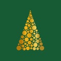 Abstract Christmas tree isolated on green background. Symbol of New Year, Christmas holiday made of golden circles Royalty Free Stock Photo