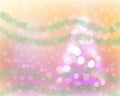 Abstract christmas tree light bokeh and snow background. Royalty Free Stock Photo