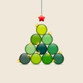 Abstract Christmas Tree Made Of Baubles Green Red Gold Beige