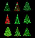 Abstract christmas tree made from dots set. Fir tree made with green circles collection. Vector illustration isolated on black Royalty Free Stock Photo