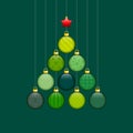 Christmas Tree Made Of Green Baubles With Pattern And Red Star Gold Royalty Free Stock Photo