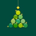 Christmas Tree Made Of Stapled Baubles With Pattern Green And Gold