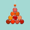 Christmas Tree Made Of Stapled Baubles With Pattern Red And Turquoise