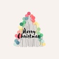 Abstract Christmas tree with pastel decoration and Merry Christmas