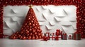 Abstract Christmas tree with Red baubles naprawo white gifts with red bows, side view.Christmas banner with space for your own Royalty Free Stock Photo