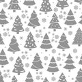 Abstract Christmas tree seamless pattern. Winter seamless texture with fir tree and snowflakes Royalty Free Stock Photo