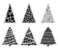 Abstract christmas tree silhouettes made from many dots collection. Set of fir tree made with black circles. Good for retro or Royalty Free Stock Photo