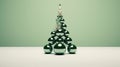 Abstract christmas tree with silvered balls on a green background. Seasonal decoration. Generative AI