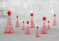 Abstract christmas trees in red on a background of snowflakes Royalty Free Stock Photo