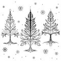 Abstract Christmas trees with snowflakes collection Line art drawing.vector illustration Royalty Free Stock Photo