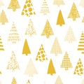 Abstract christmas trees vector seamless pattern. christmas tree silhouettes gold on a white background. Modern Christmas design. Royalty Free Stock Photo