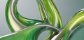 Abstract chrome figure of intertwining streams with green highlights