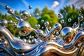 Abstract chrome liquid splash, mirroring nature background Royalty Free Stock Photo