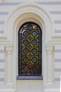 Abstract church window with stained glass