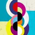 Abstract modern art of the 1920`s with stripes and circles, vintage/retro geometric design, grungy