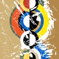 Abstract modern art of the 1920`s with stripes and circles, vintage/retro geometric design, grungy