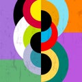 Abstract modern art of the 1920`s with stripes and circles, vintage/retro geometric design, grungy