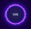Abstract circle futuristic purple neon glowing equalizer sound wave. Vector template for electronic music poster or flyer or album Royalty Free Stock Photo