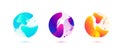 Abstract circle liquid vector shapes. Fluid graphic design. Isolated gradient waves with geometric lines, dots in round