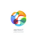 Abstract circle logo, label or emblem design template. Vector vibrant gradient icon. Fluid 3d sphere shape Royalty Free Stock Photo