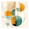 Abstract Circle Painting: Bauhaus-inspired Light Teal And Amber Canvas Art