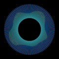 Abstract circle vector symbol. Radial concentric blue and turquoise lines