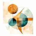 Abstract Circle Watercolor Painting In Teal And Amber