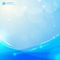 Abstract circles and halftone with lighting effect and bokeh on blue background Royalty Free Stock Photo